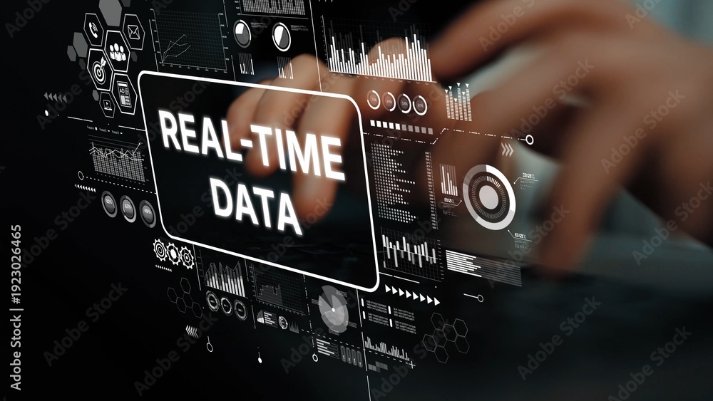 Fototapeta premium Futuristic Digital Interface Showing Real-Time Data Analytics and User Interaction with Touchscreen Technology. Asymptotic smart data analytic.