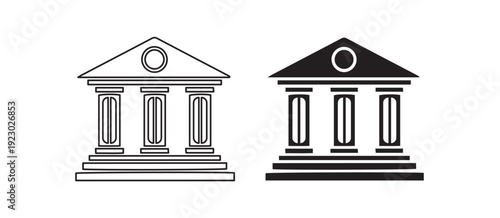Bank building icon for government institutions and financial buildings  a symbol for university architecture and courthouses or museum buildings