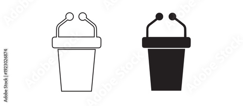 A simple black silhouette of a podium with a microphone, suitable for presentations and public speaking.