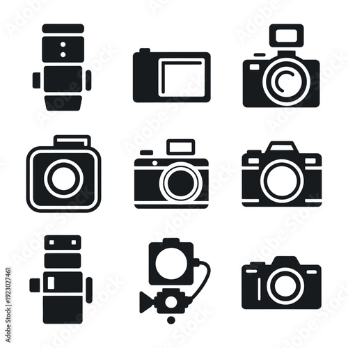 A collection of various camera icons on a white background