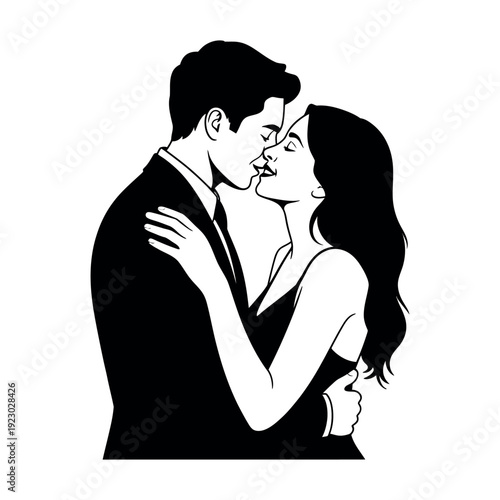 A romantic couple embracing and kissing each other