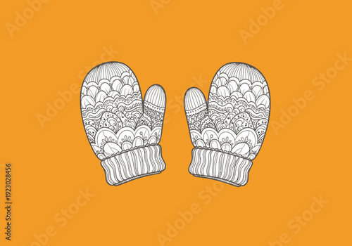 Pair of intricately patterned winter mittens.