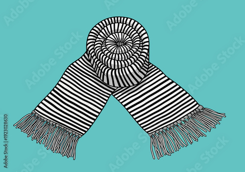 Striped Scarf Rolled Up With Fringes.