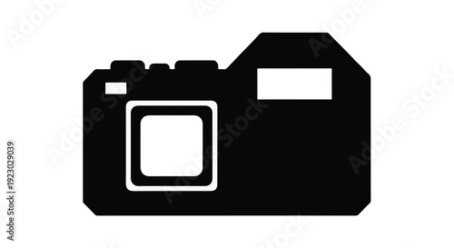 Modern camera icon, photography symbol, digital camera graphic, black and white illustration, simple design element for creative projects and media production