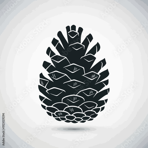 Black Silhouette of a Pine Cone on a White Background.