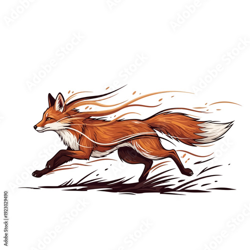 Dynamic illustration of a running fox with flowing fur and tail.