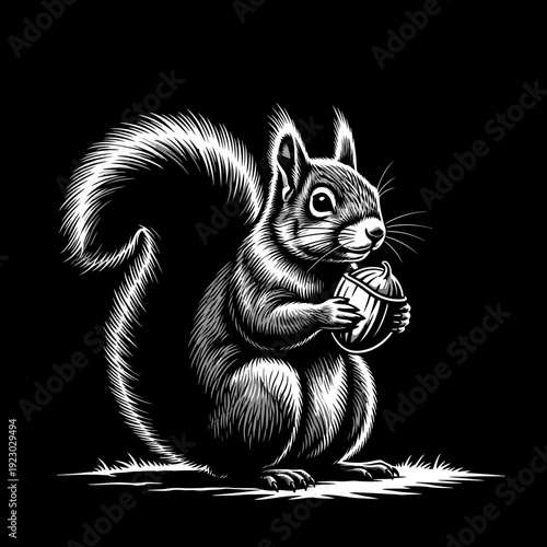 Detailed illustration of a squirrel holding an acorn.