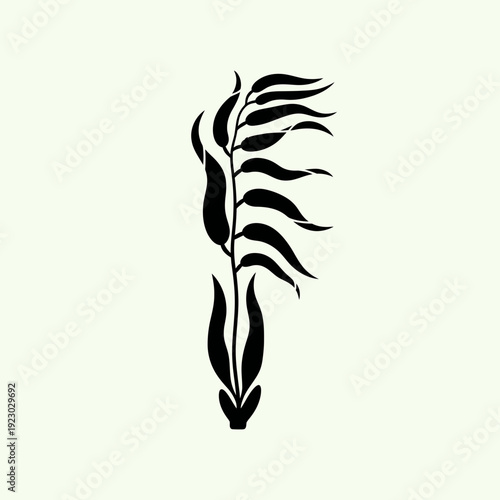 Minimalist Black Kelp Silhouette on Cream Background.