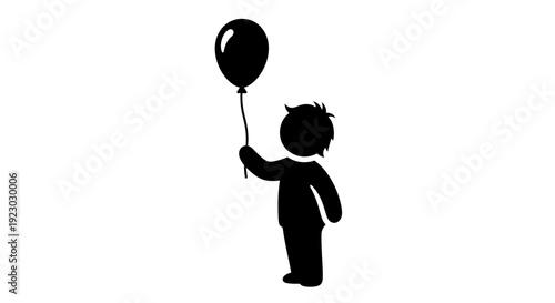 A young child holding a balloon, standing alone in simple illustration style, reminiscent of byo (1)