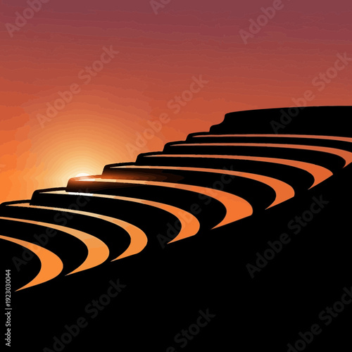 Abstract Staircase Leading Upwards Towards a Sunset.