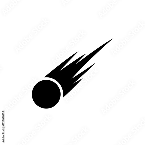 Black Comet Icon with Fiery Tail.