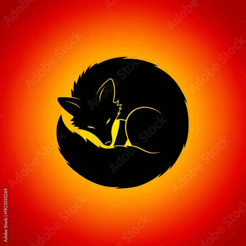 Black Fox Sleeping in a Circle of Warm Colors.