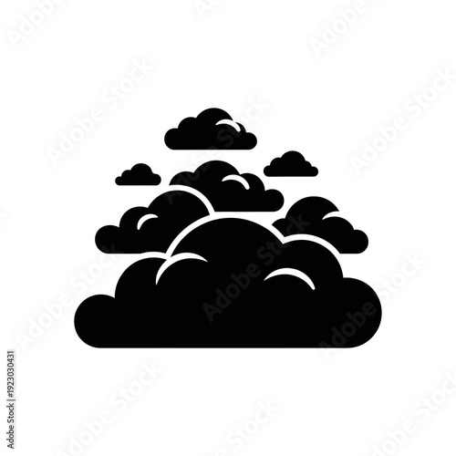 Black silhouette of fluffy clouds against a white background.