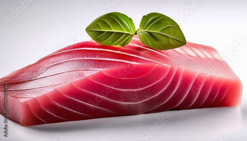 Luxurious A Piece Of Tuna With A Green Leaf On It