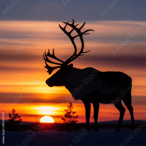 Silhouette of a majestic reindeer against a vibrant sunset sky 1.