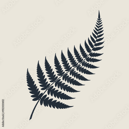 Dark Fern Leaf Silhouette on Beige Background.