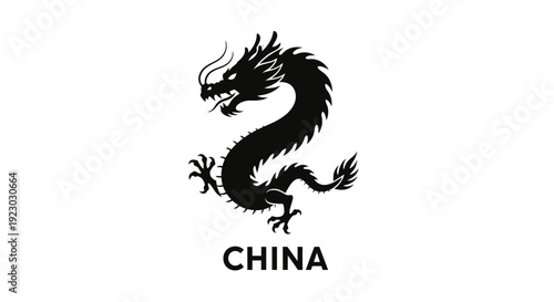 Black Dragon Illustration with China Text.