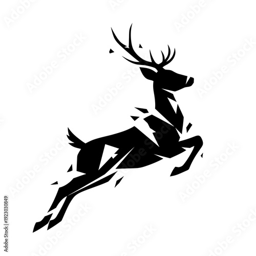 Geometric Deer Silhouette Jumping Abstract Art.