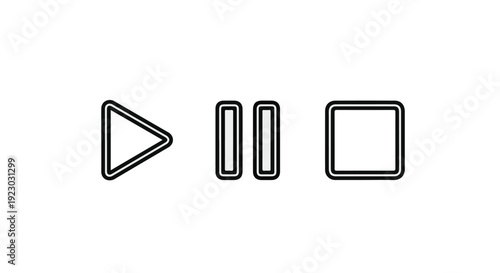Play, pause, and stop button icons, media control symbols, playback navigation elements, video interface controls, modern minimalist design
