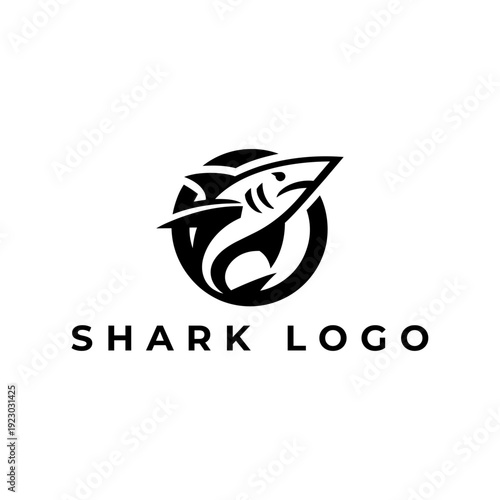 Modern shark logo design aggressive marine predator mascot emblem minimalist vector silhouette badge ocean wildlife symbol for branding sports team identity creative business template