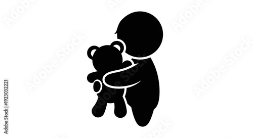 A child hugs a teddy bear tightly in a loving embrace byo.