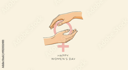 Hands forming venus symbol for women's day celebration with pink cross