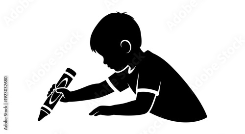 Young child lying down creating art with large crayon in hand, illustration byo (30)