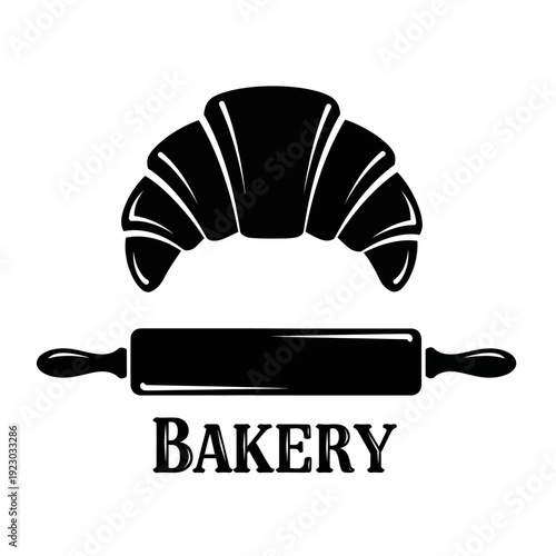 Bakery Logo with Croissant and Rolling Pin.