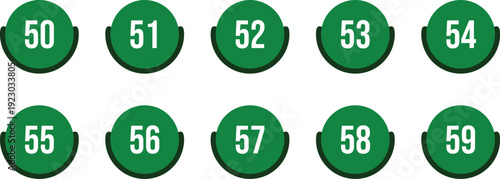 Green Circle Numbers 50-59 set 50 51 52 53 54 55 56 57 58 59– Numeric Typography Vector Illustration.eps
