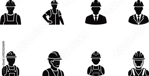 builder icons set silhouette on white background
