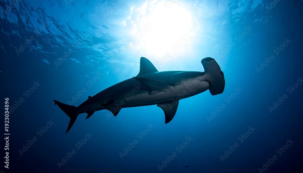 Fototapeta premium Hammerhead Shark Silhouette Against the Light - Deep Sea Single Object