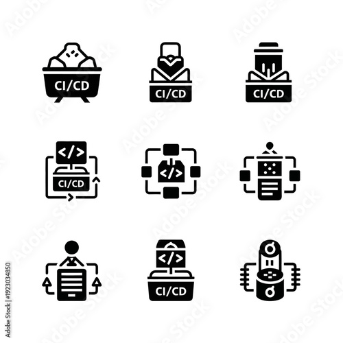 CI CD Icons Set Continuous Integration Continuous Delivery Software Development.