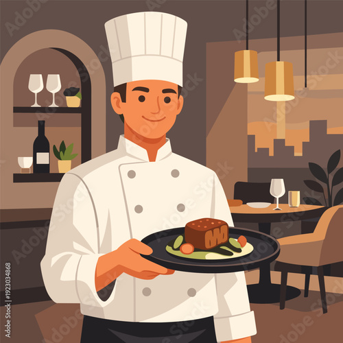 Chef Serving Delicious Meal in Elegant Restaurant