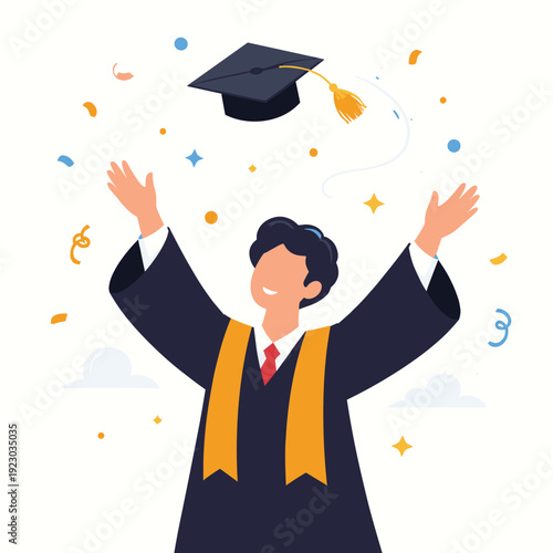 Excited graduate tossing cap in celebration
