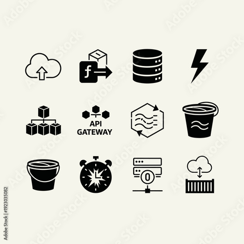 Cloud Computing and API Technology Icons.