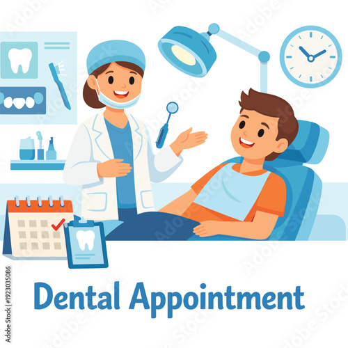Friendly dentist explaining dental appointment to patient