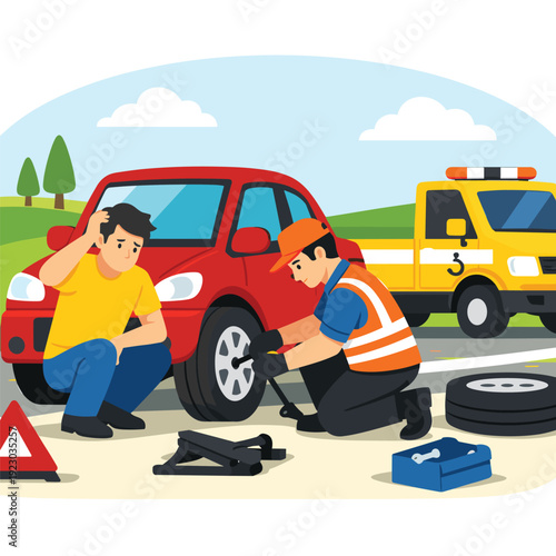 Flat tire repair service illustration
