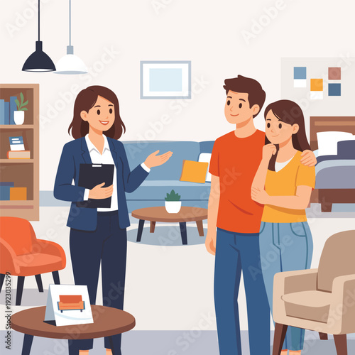 Interior designer presenting to a couple