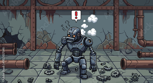 A gritty illustration of exposed pipes and rubble. Useful for backgrounds, representing infrastructure, decay, or the underbelly of a city scene. Evok