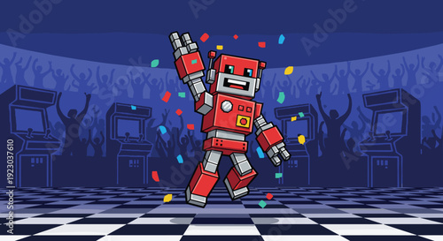 A moody, stylized illustration depicting a person playing an arcade game late at night. Ideal for representing entertainment, retro gaming, or a sense