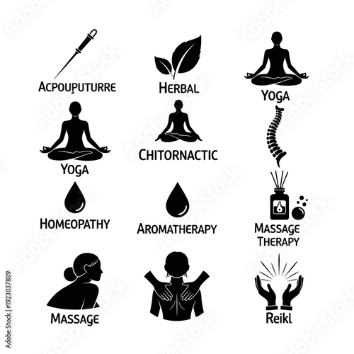 Collection of Alternative Medicine and Wellness Icons.