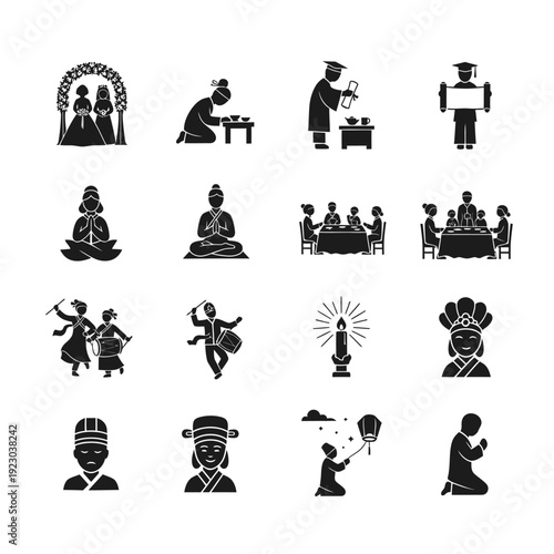 Collection of Asian cultural and religious icons.