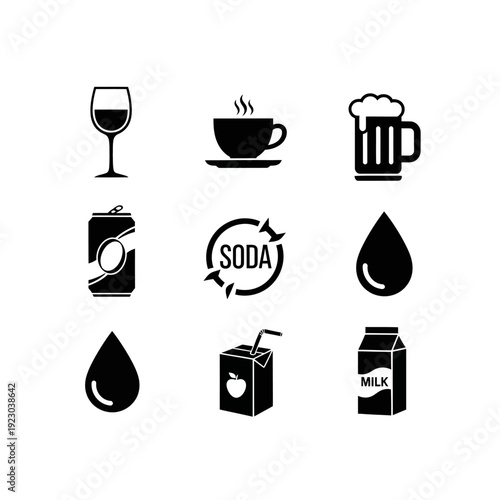 Collection of beverage and liquid icons.