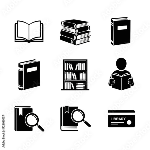 Collection of Book and Library Icons.