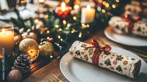 Wallpaper Mural Cozy Christmas Dinner Table Setting with Festive Decorations and Warm Candlelight Torontodigital.ca