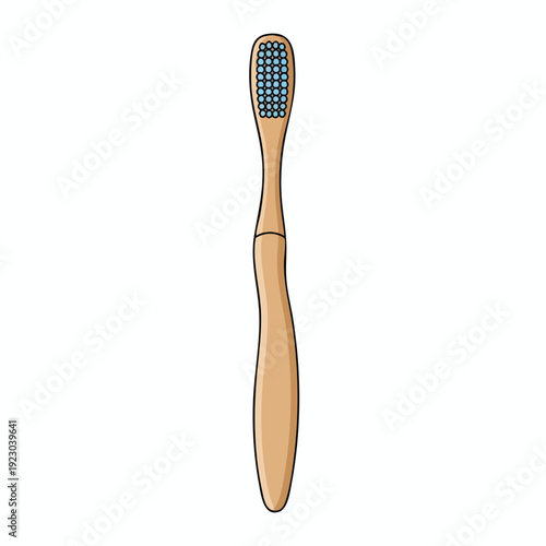 Toothbrush with wooden handle and blue bristles