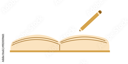 Open large thick notebook with pencil. Vector illustration for education, office supplies, productivity themes.