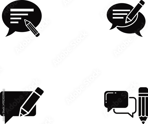 write a feedback icon set silhouette on white background