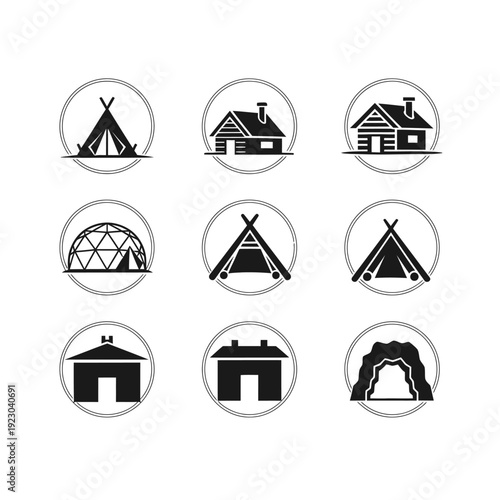 Collection of Camping and Shelter Icons.