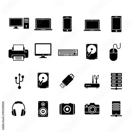 Collection of Computer Hardware Icons.